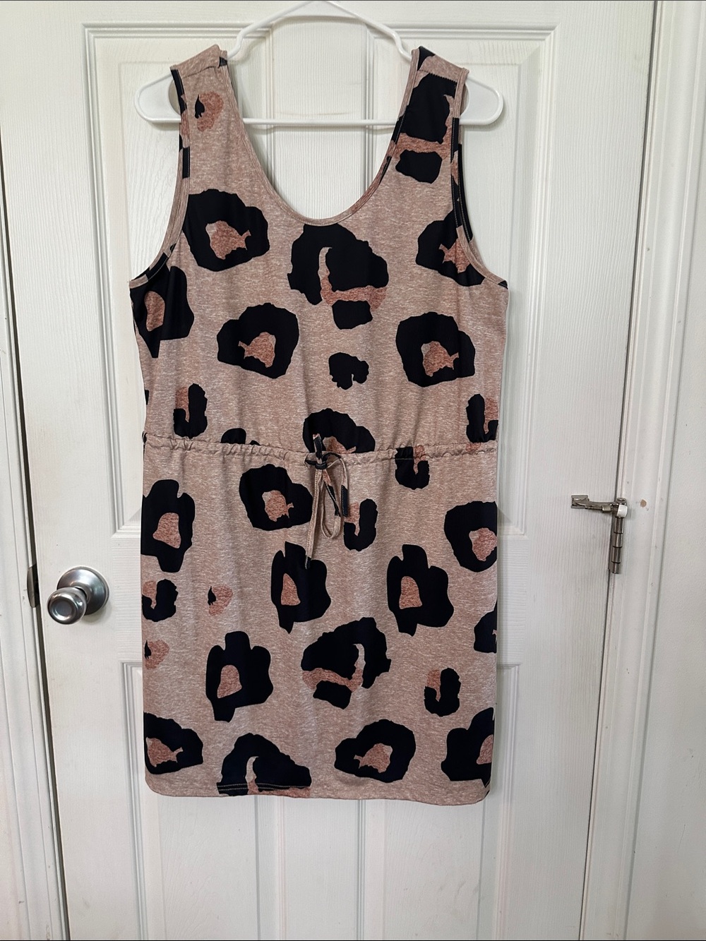 Girls' Taupe Leopard Print Drawstring Tank Dress